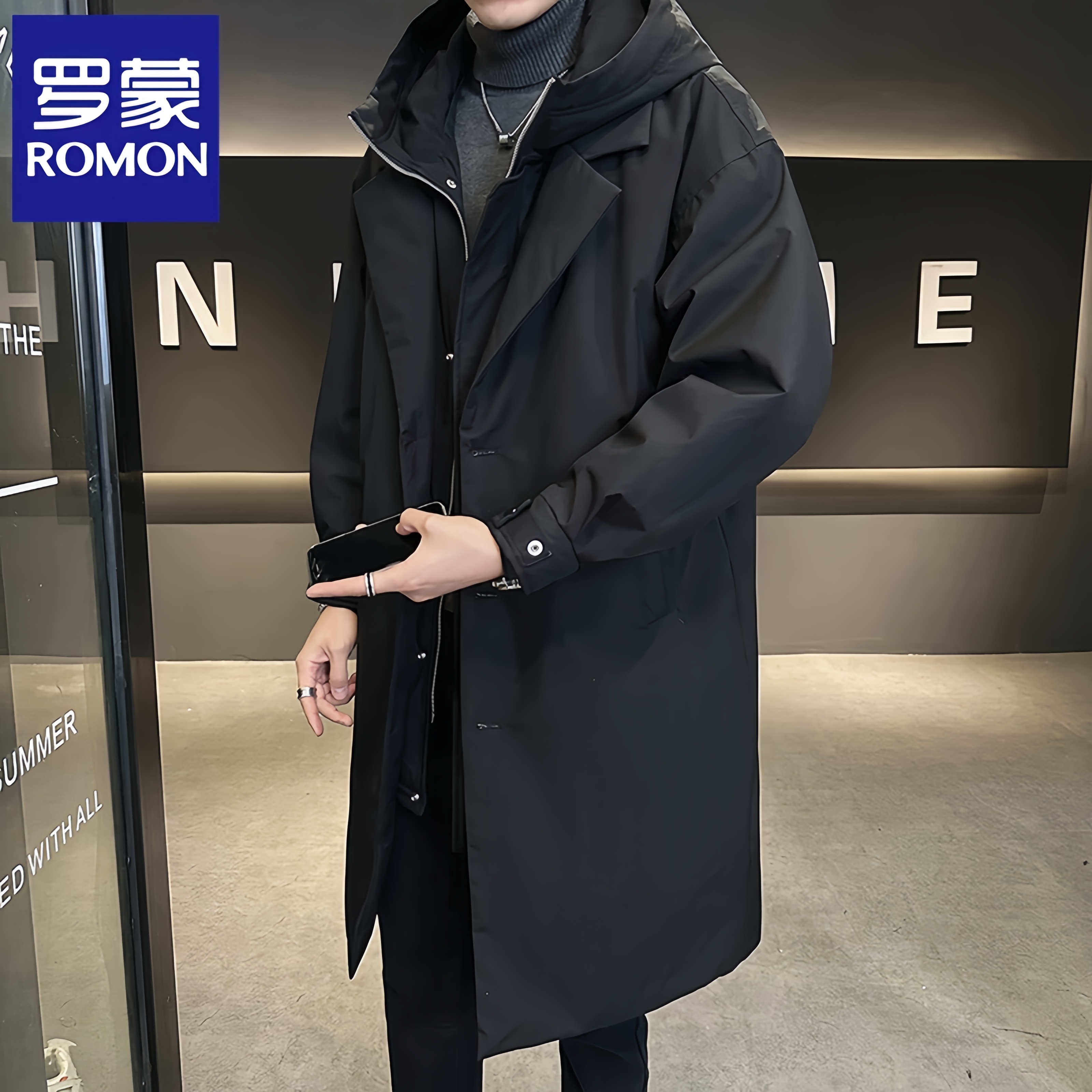 Romon/罗蒙中长款羽绒服男士冬季新款连帽防寒假两件风衣保暖外套