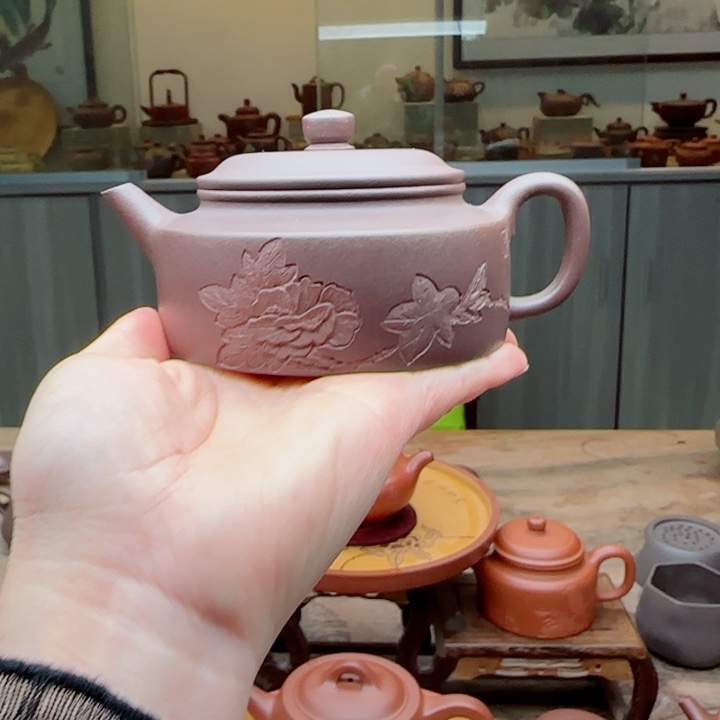 紫砂茶壶紫泥150 c C小任刻绘