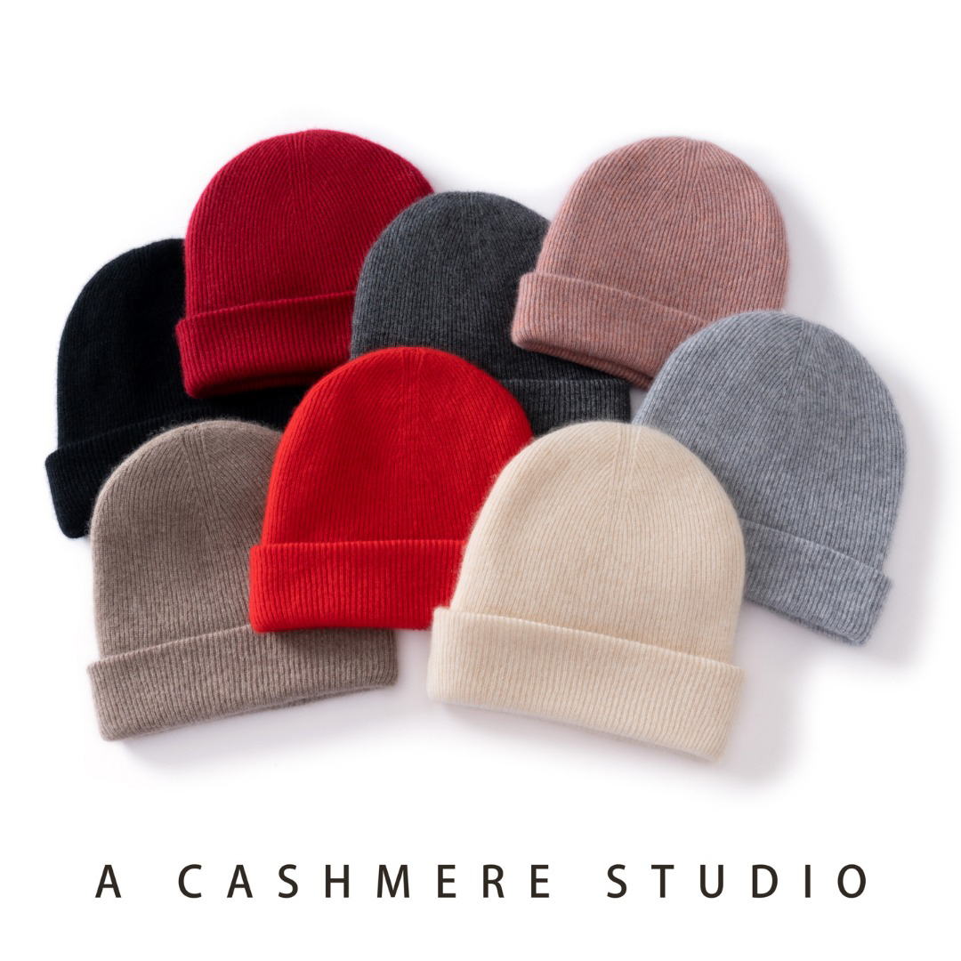 福～山羊绒一线双层男女加厚翻边保暖防寒堆堆针织帽百搭纯色韩版