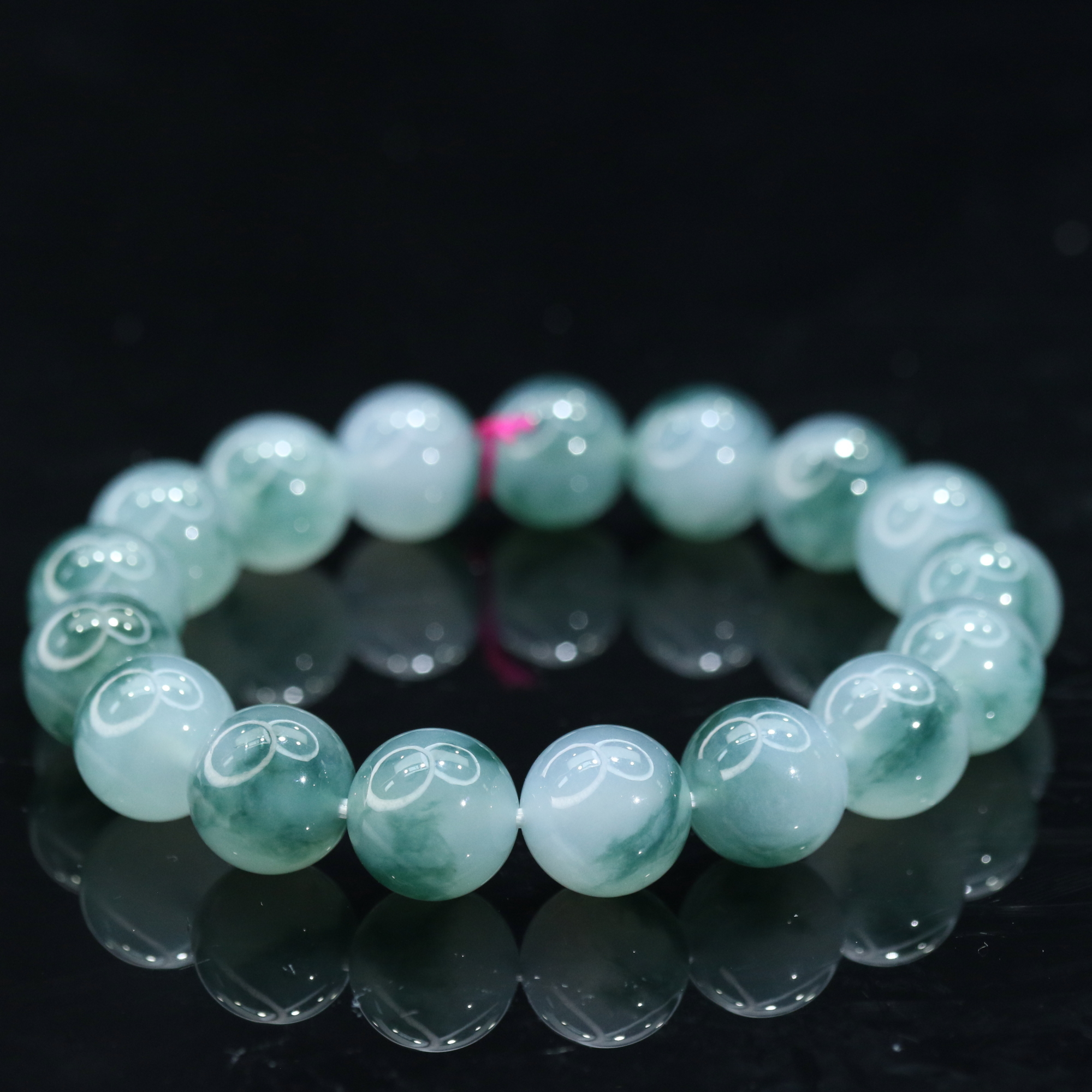 62天然缅甸翡翠A货飘花圆珠手串/901101/上海嘉禾拍卖