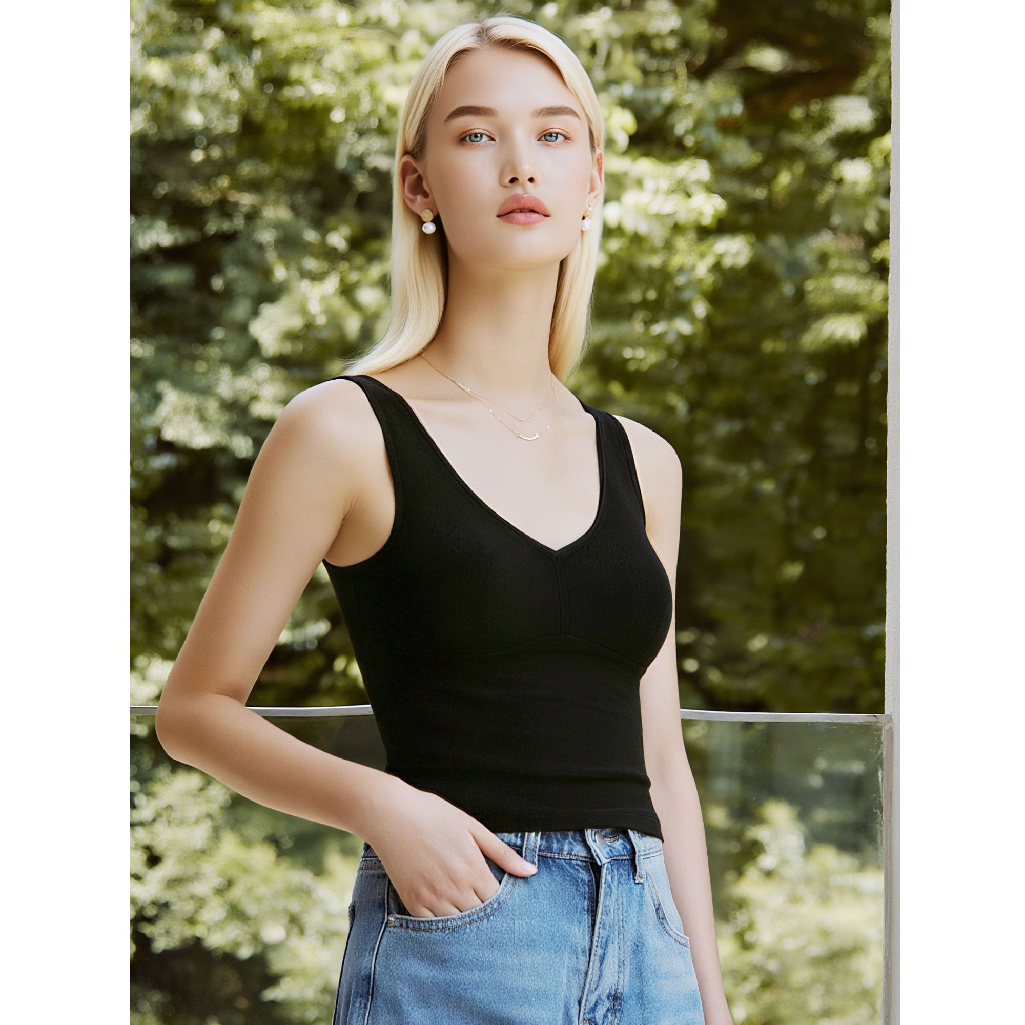 【中和不起静电】女士罗纹插垫打底保暖背心-50002DQN