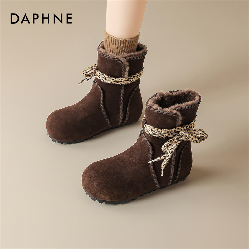 达芙妮加绒雪地靴女秋冬季2025年新款厚底保暖棉鞋户外短靴马丁靴商品图