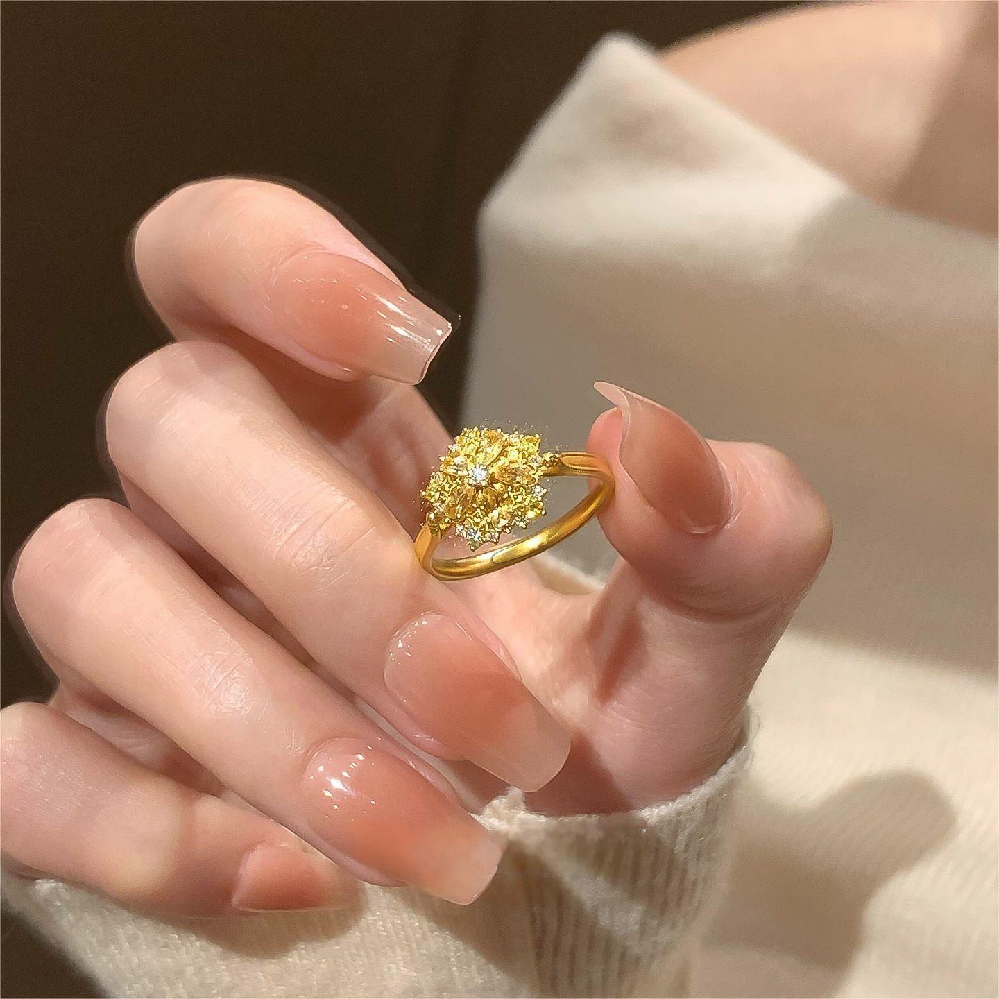 柯柒 铜合金戒指 金色繁花戒指女轻奢设计感小众可调节开口戒手饰