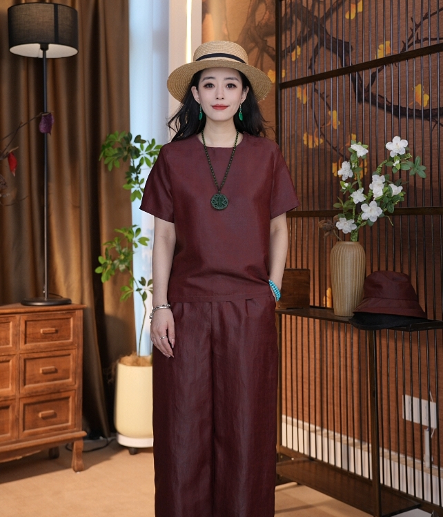 100桑蚕丝香云纱时尚休闲新中式宽松净版中国风女士T恤0101