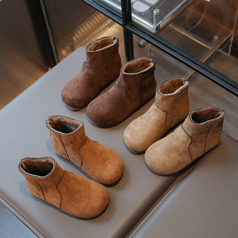 女童宝宝2025秋冬新款皮靴棉靴复古简约马丁靴加厚保暖棉鞋雪地靴