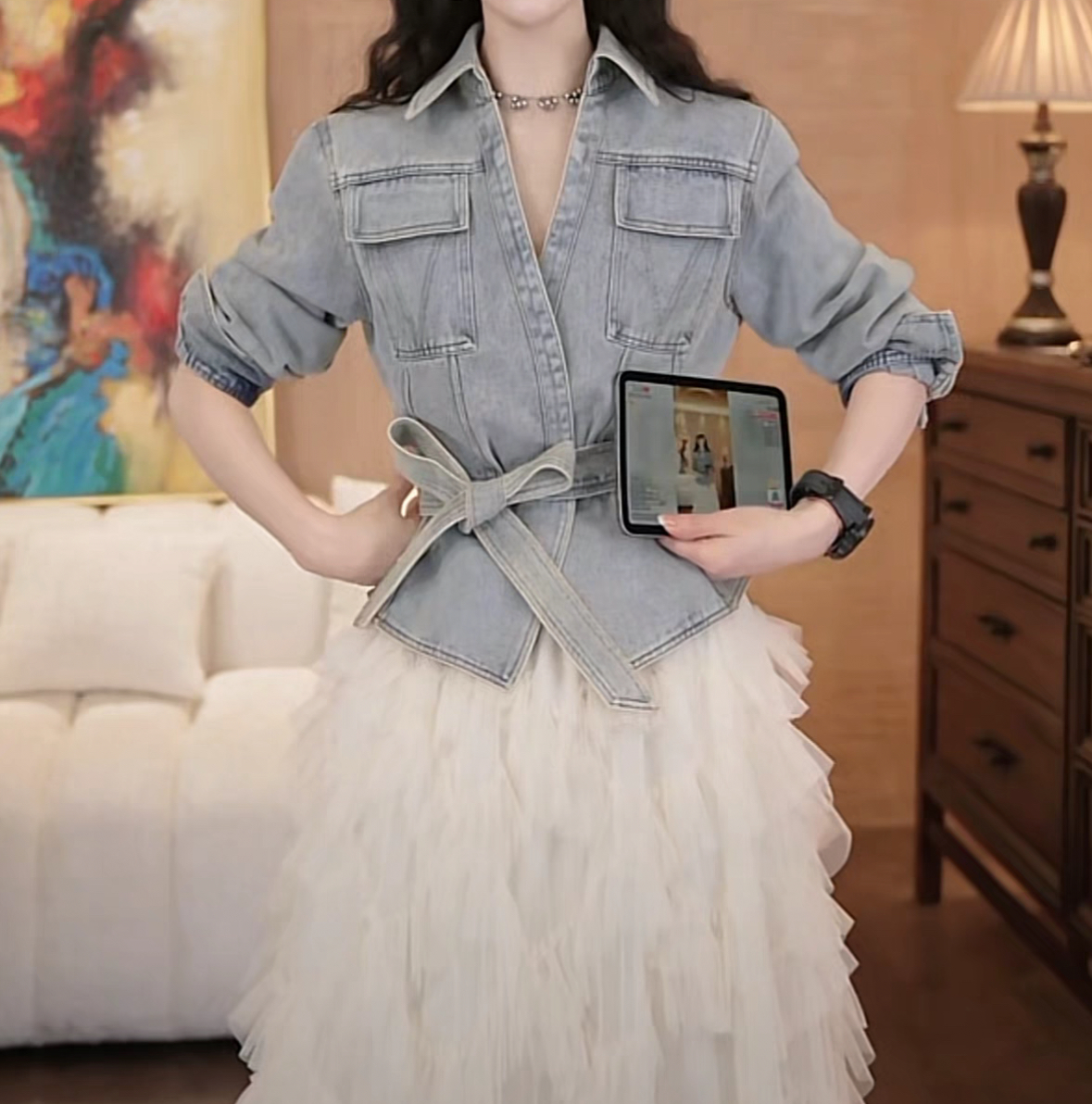 2025春季新款设计感时尚复古洗水工艺牛仔外套（带腰带）