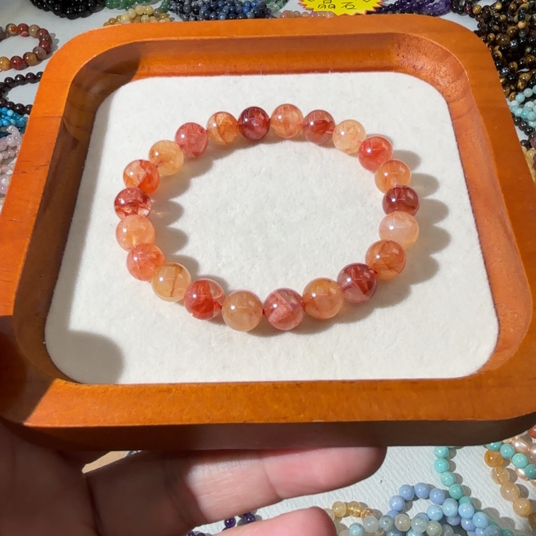 玛瑙/玉髓合金手链芬达胶花8mm