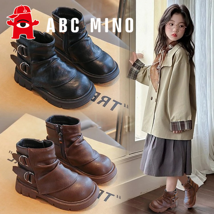 ABC MINO女童马丁靴2025冬季新款加绒保暖儿童靴子中大童女孩短靴