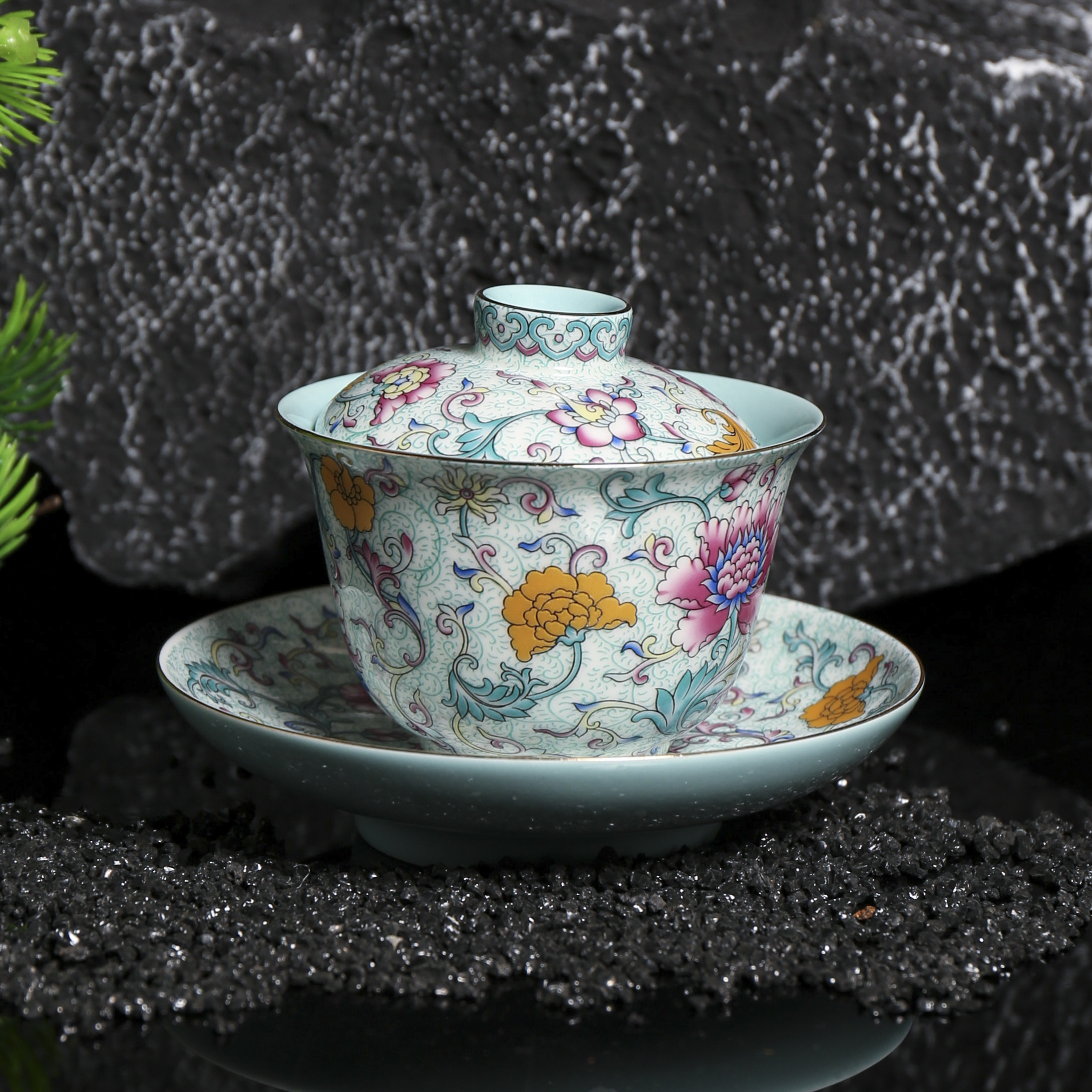 【西泠墨香上新】珐琅釉缠枝纹盖碗（绿色） HX0280