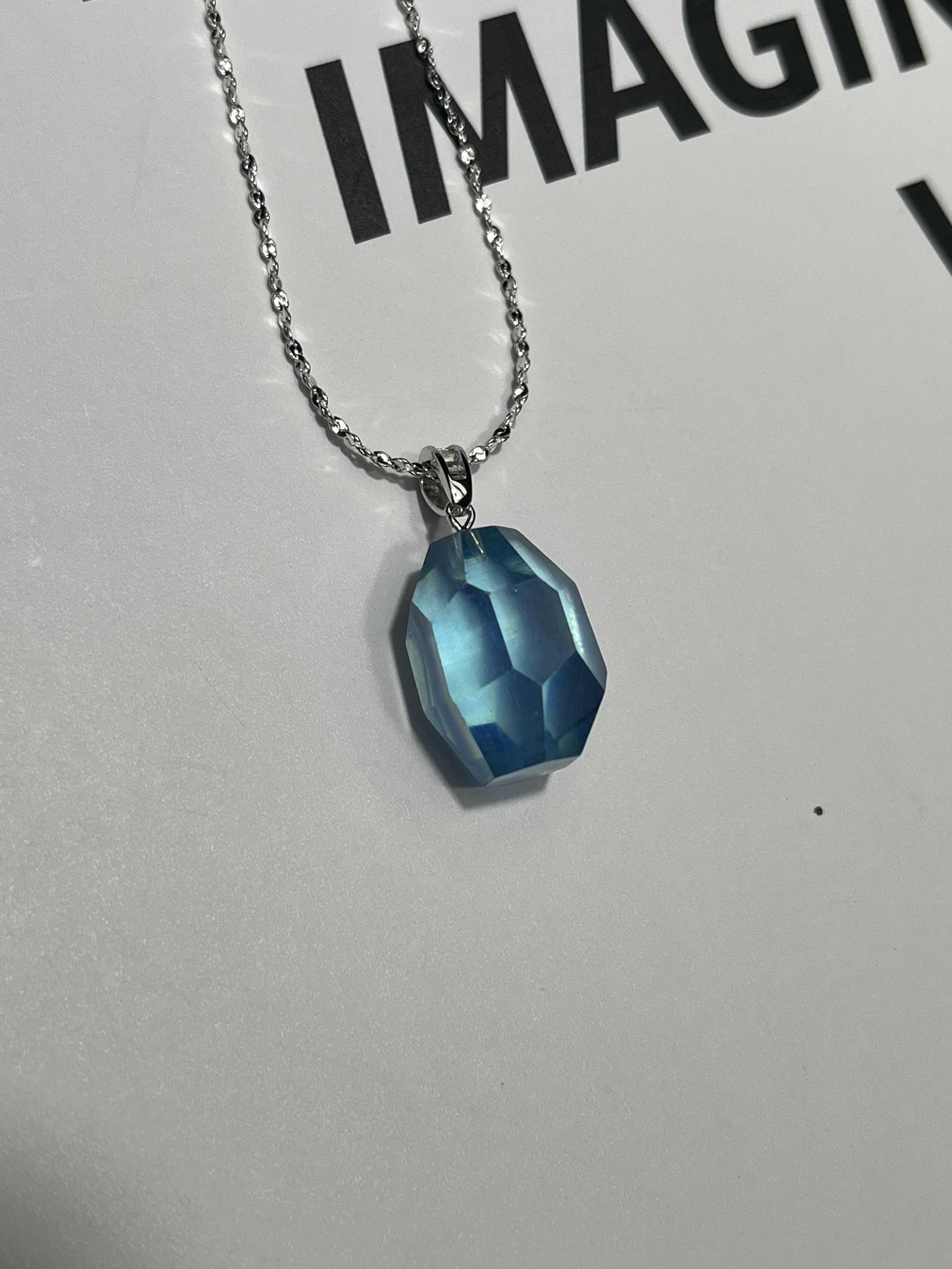 天然水晶吊坠海蓝宝随形小项链925银扣头小众轻奢高级感饰品