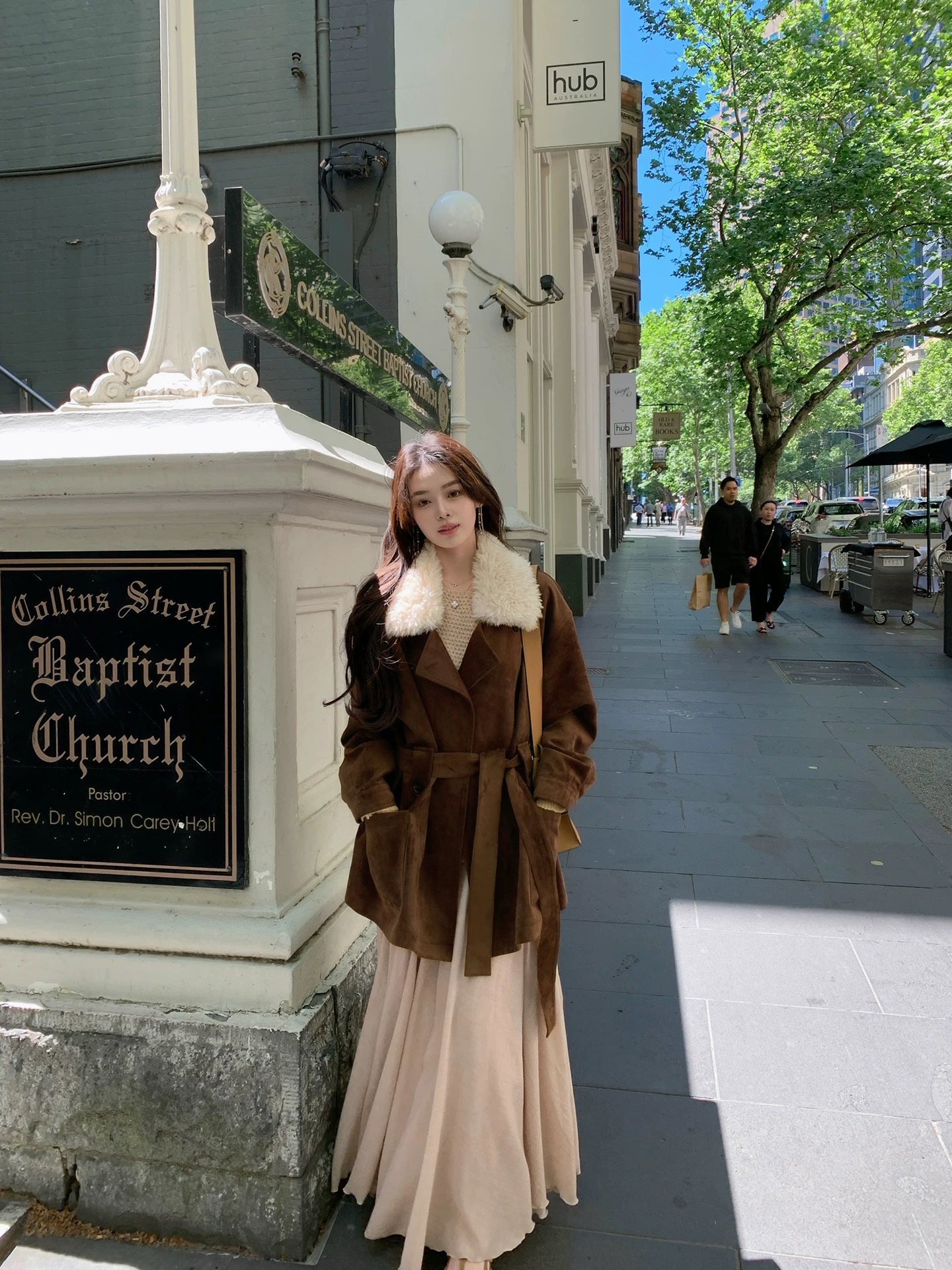 Y188832-冬季老钱风毛毛外套女卡其色加绒加厚大衣外套