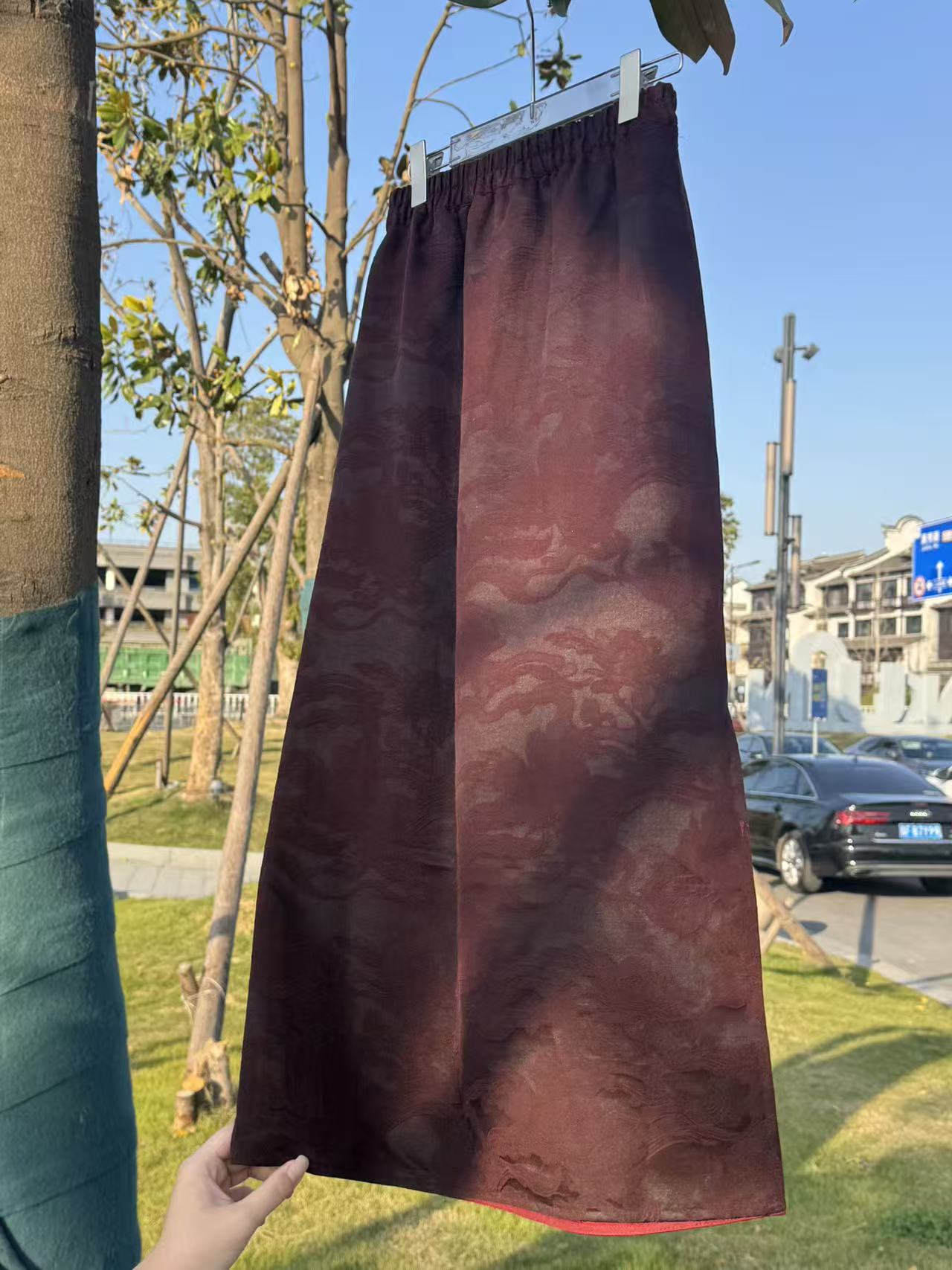 100%桑蚕丝！蚕蛹绸中国红新年半裙