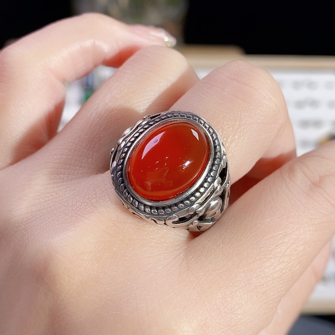 玛瑙/玉髓戒指银S925镶嵌