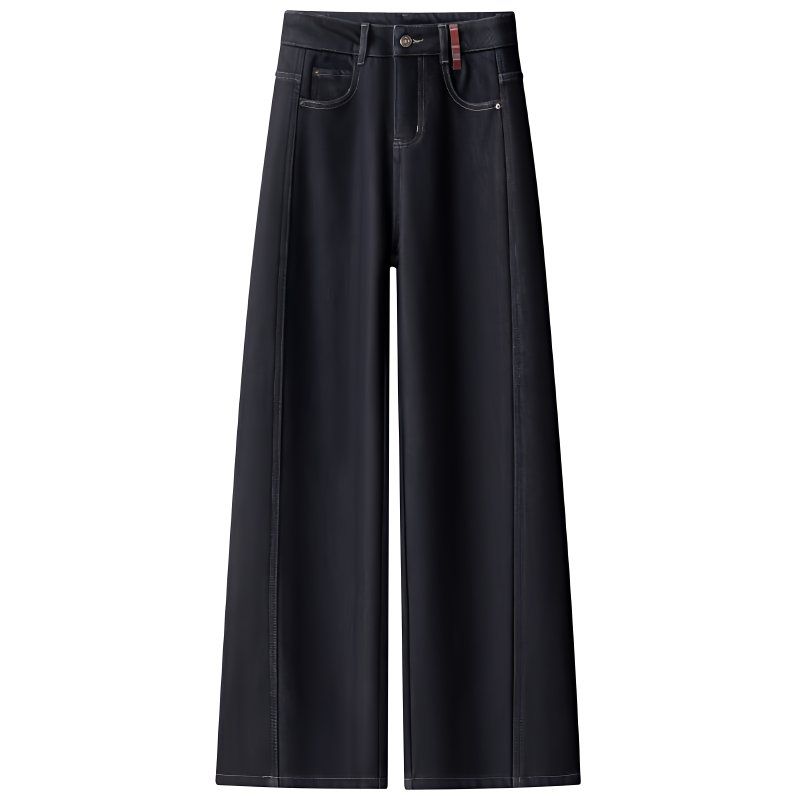 #64330【裤长101】英伦风加绒保暖牛仔阔腿裤女冬季垂感宽松直筒裤