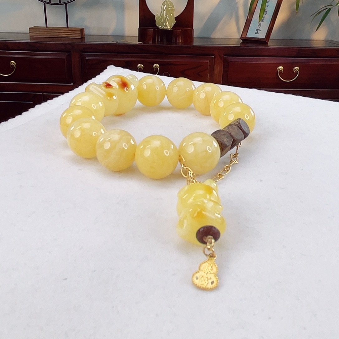 蜜蜡手链18K金镶嵌蜜蜡14.5