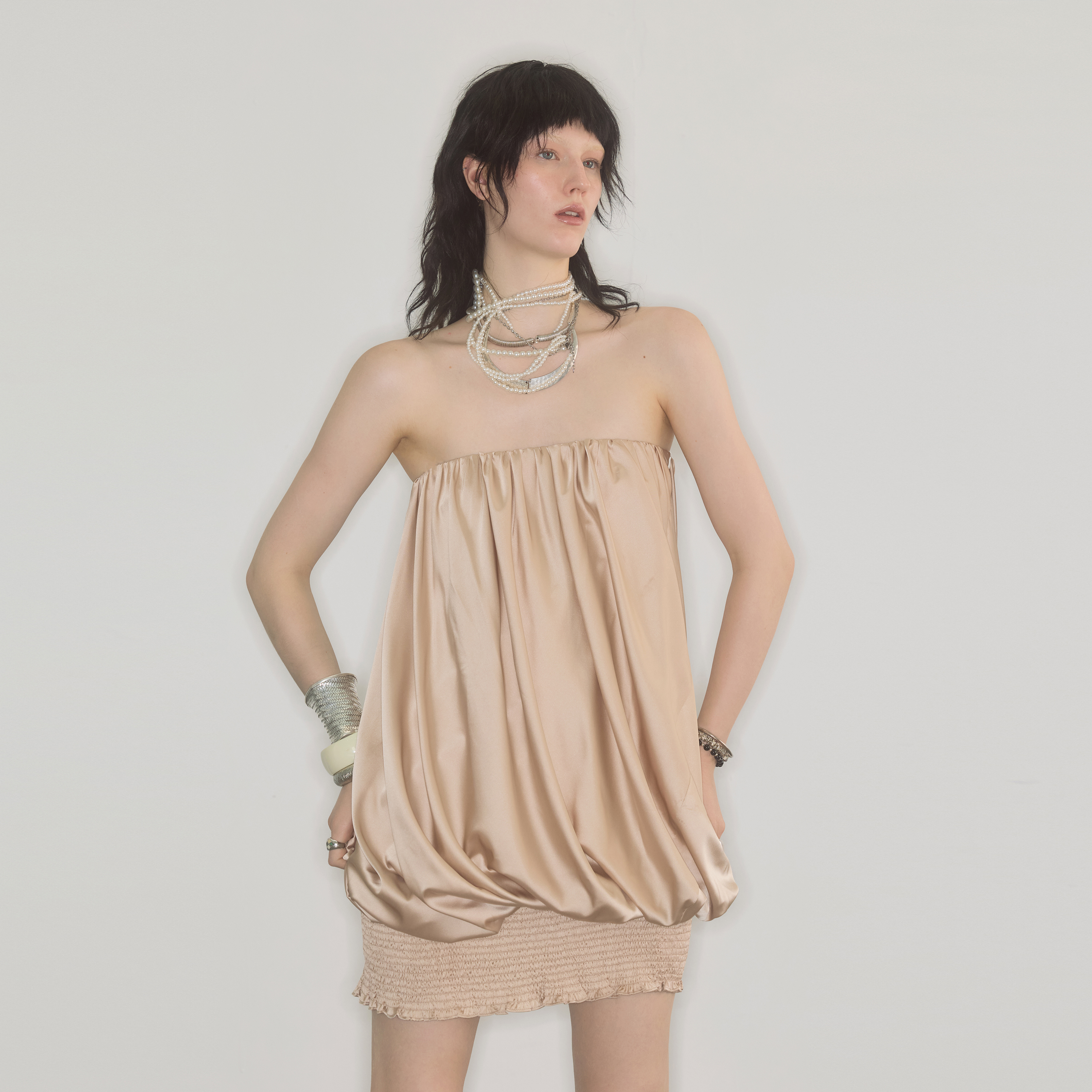 【原创】ENDO PER SE *Creased dress 两穿不规则抽皱抹胸连衣裙