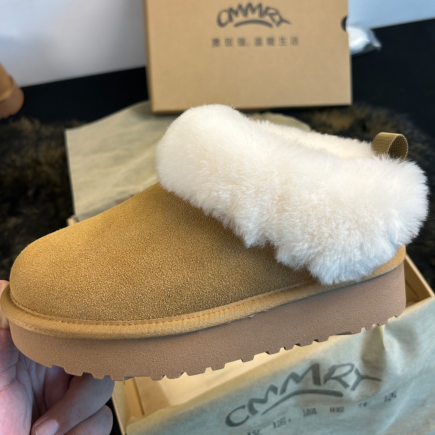 [2025新款]雪地靴女厚底加绒加厚毛毛便鞋一脚蹬防水防滑雪地棉冬