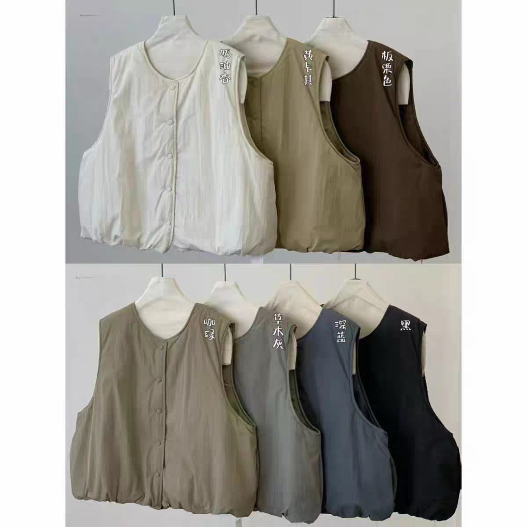 几布见川825535冬韩版宽松大码胖mm休闲慵懒圆领棉服花苞马甲外套