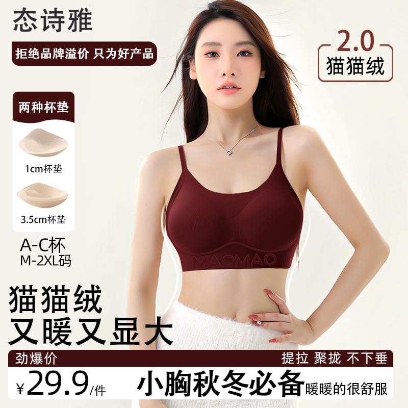 【小胸显大】猫猫绒保暖舒适内衣推荐聚拢无痕美背收副乳提拉文胸罩