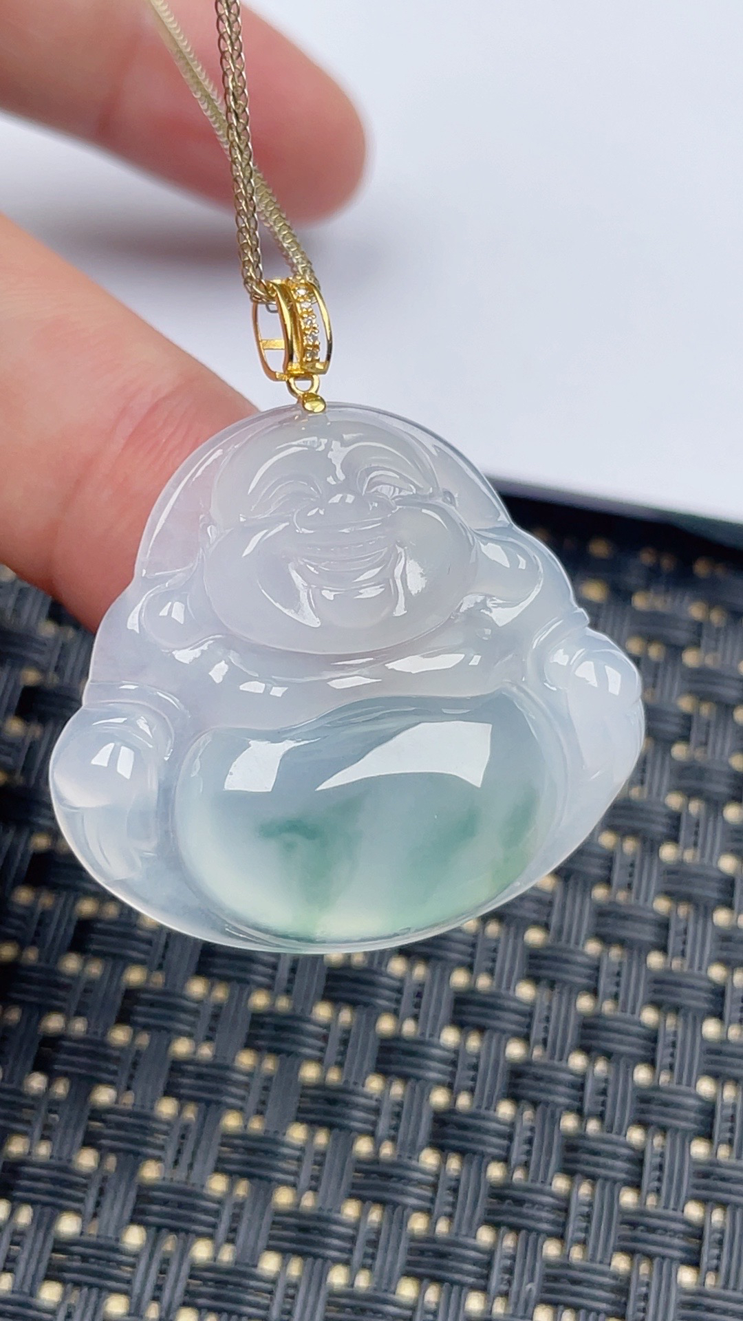 缅甸天然翡翠A货冰飘花佛公吊坠尺寸30.3-33.7-6.4