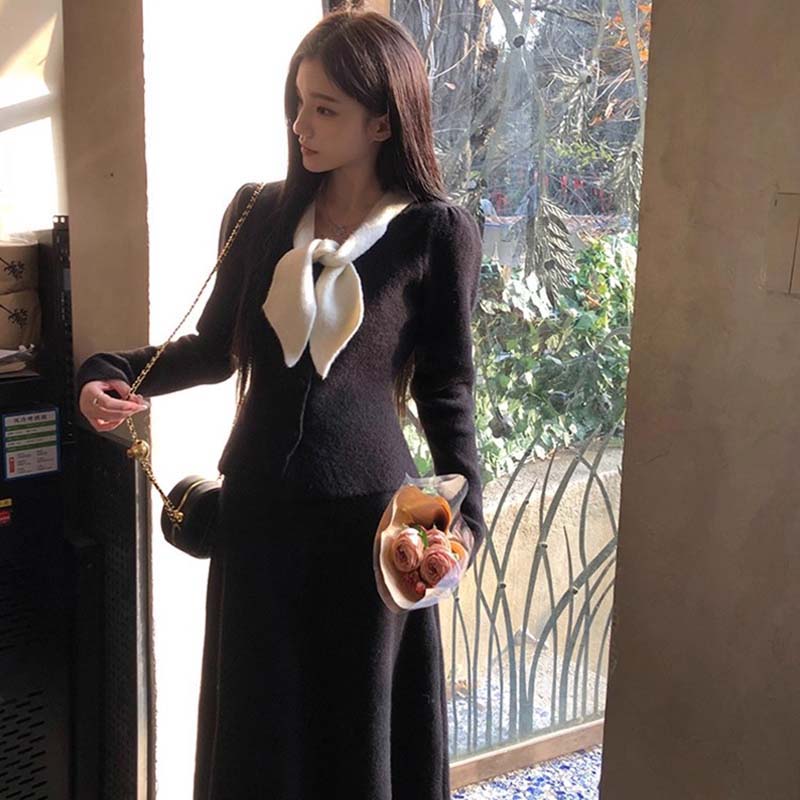 【两件套】千金风女秋冬新款时尚上衣半裙套装D4243