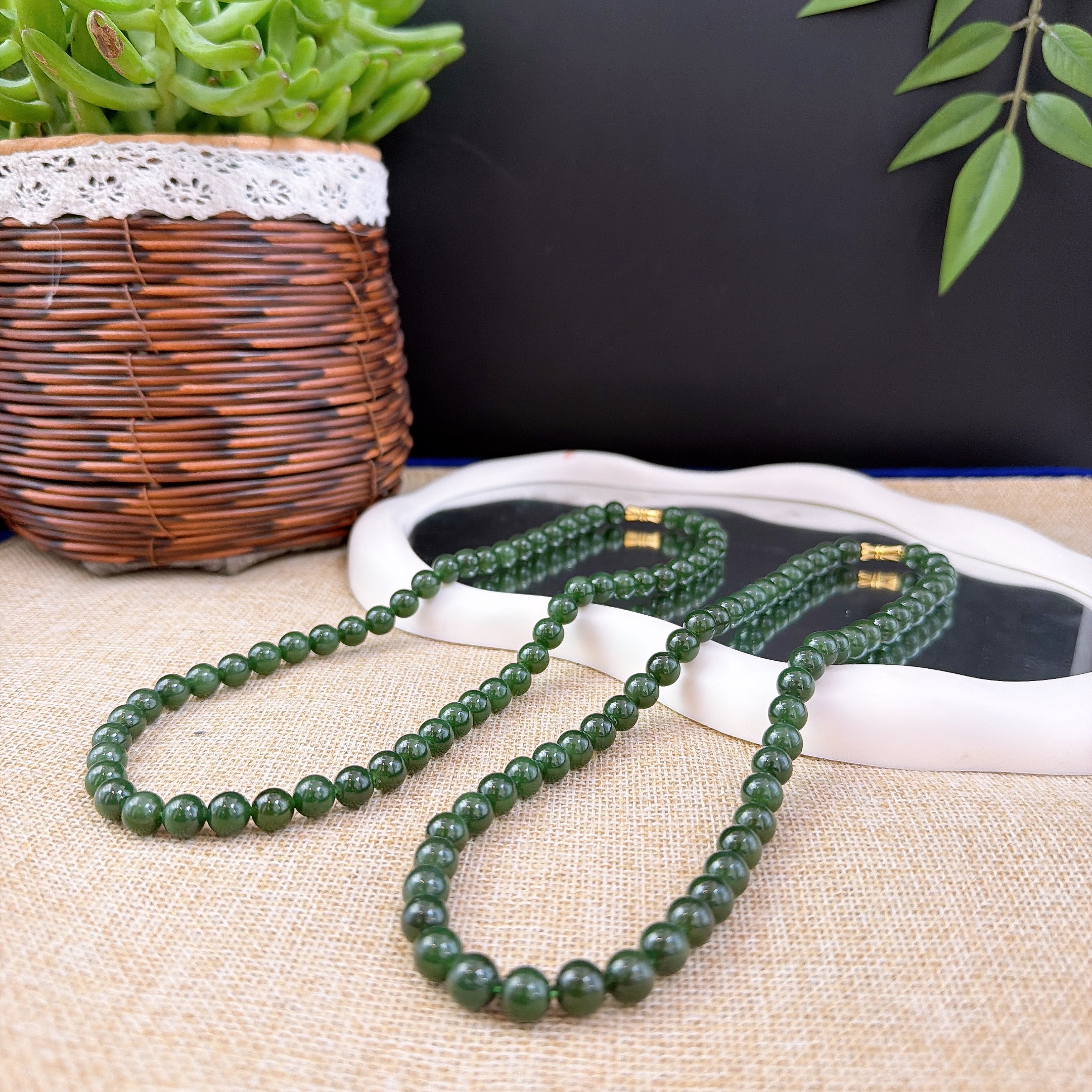 s918 天然俄罗斯老矿碧玉8mm 项链多样发一