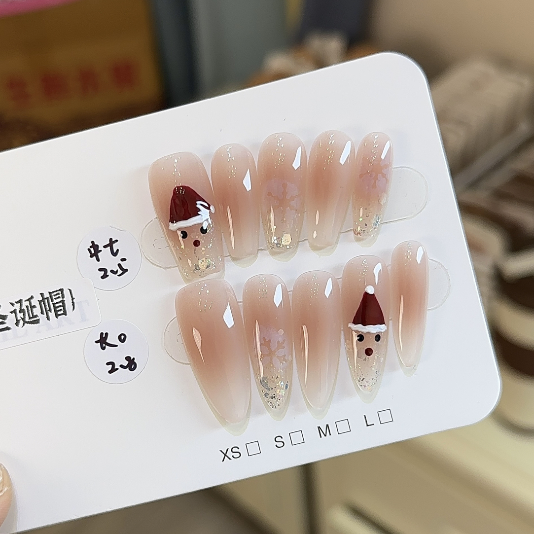 【圣诞帽】新款手工定制穿戴甲美甲成品美甲贴片10片