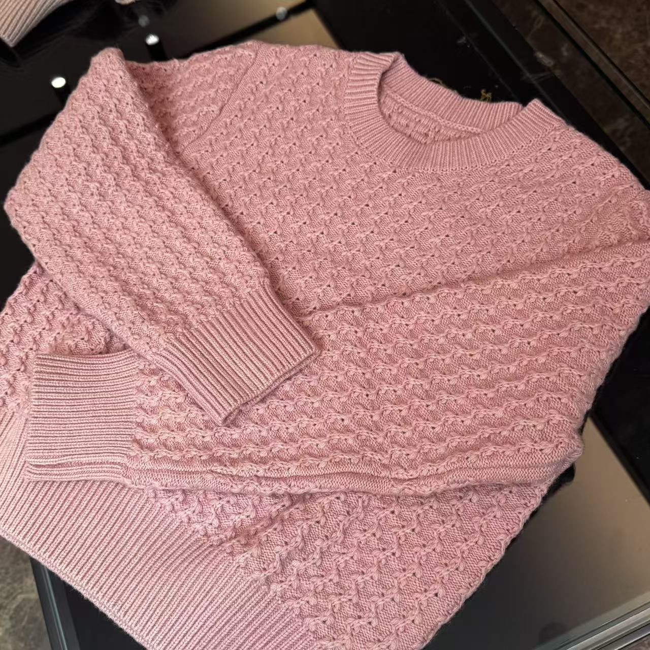 Hooomiee极简风波浪提花毛衣高级纱线纹理套头毛针织衫YS24273