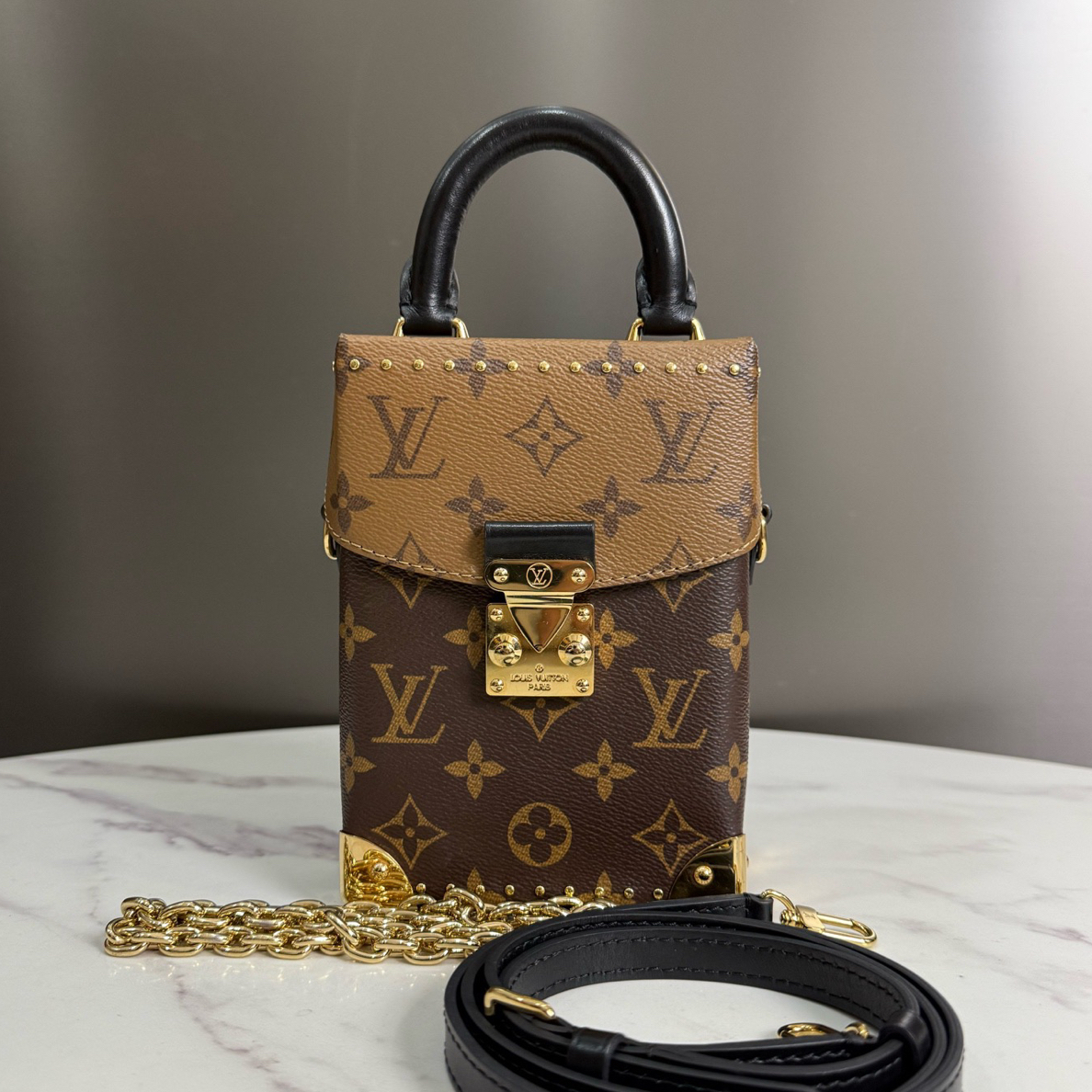 95新 LouisVuitton/路易威登 老花满印盒子包，尺寸13×18cm，牛皮