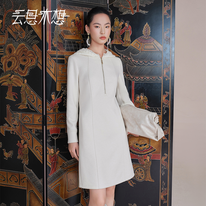 Ysimo-X云思木想 花朝夜宴 新款长袖蕾丝拼接连帽连衣裙14093