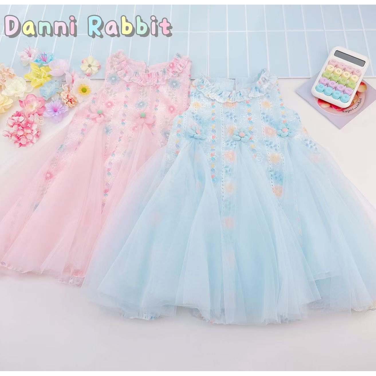 「Dannirabbit」【花仙子】夏款& 立体花朵网纱女童公主裙【X-4062】
