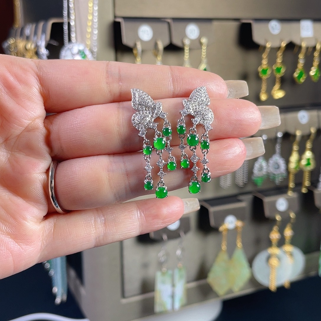 翡翠银S925镶嵌耳饰翡翠