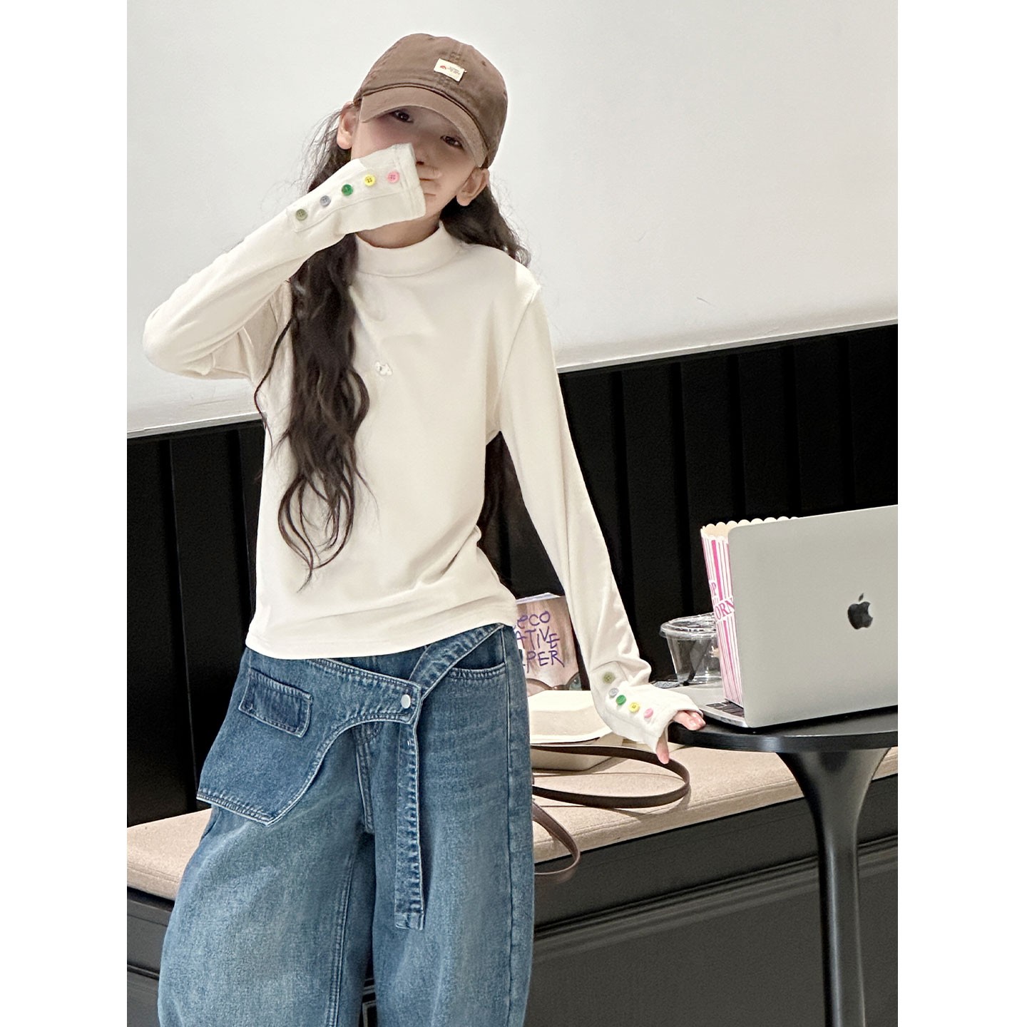 K30249孙小美半高领女童加厚打底衫2025新款秋冬儿童薄绒上衣T恤