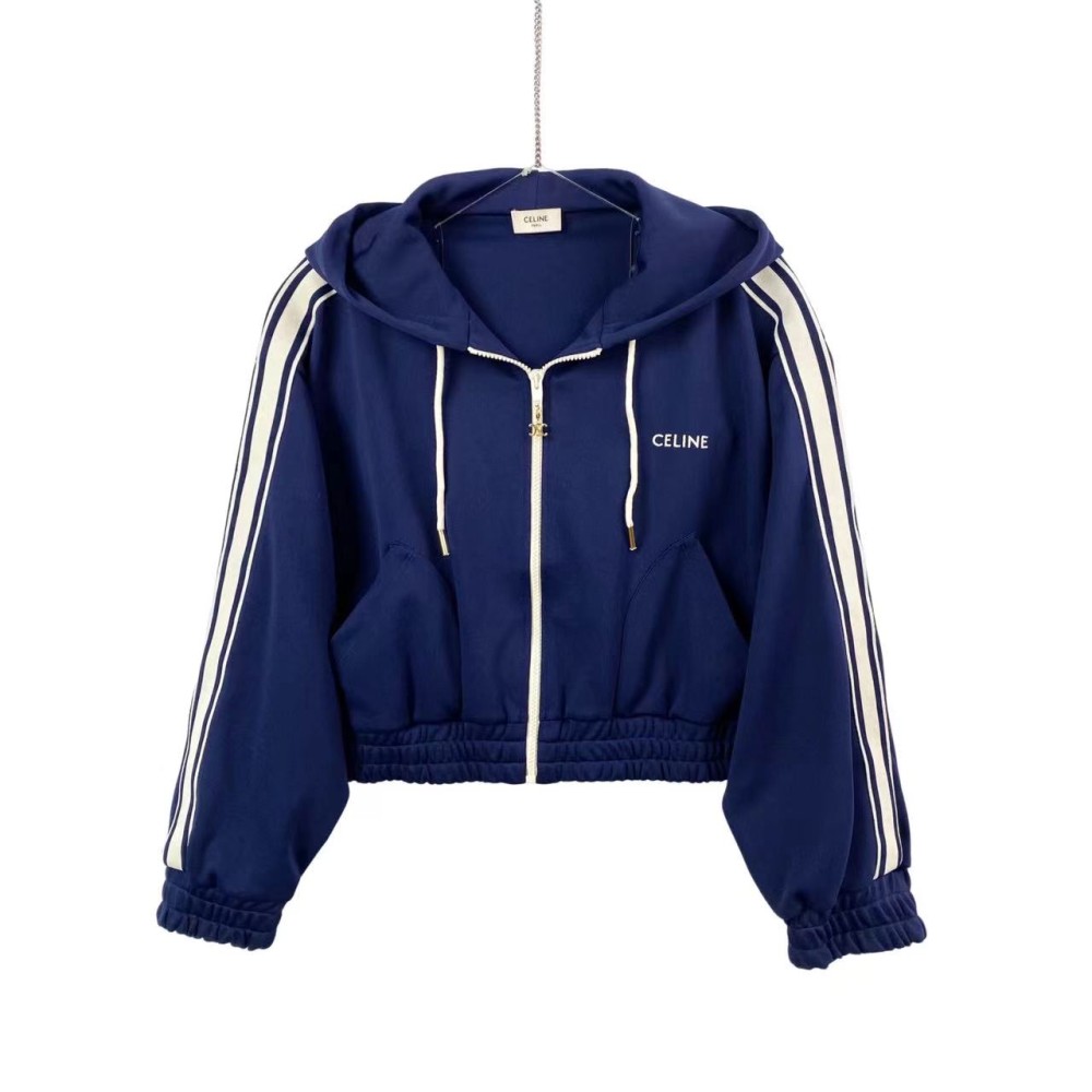 95新 Celine/思琳 pp515 蓝色校服连帽外套 m码 