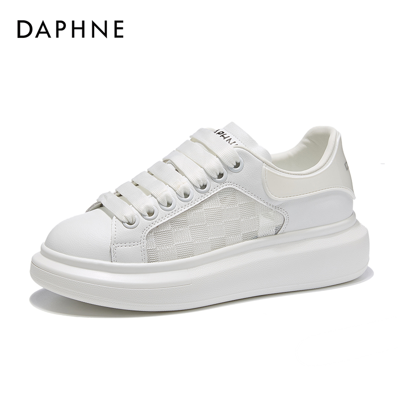 Daphne/达芙妮秋季网面透气小白鞋厚底增高镂空凉鞋时尚休闲女鞋