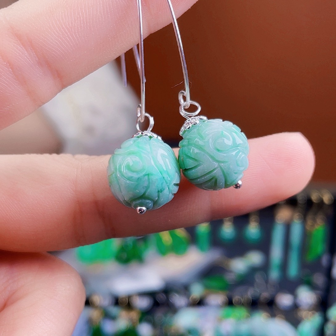 翡翠银S925镶嵌耳饰饰品