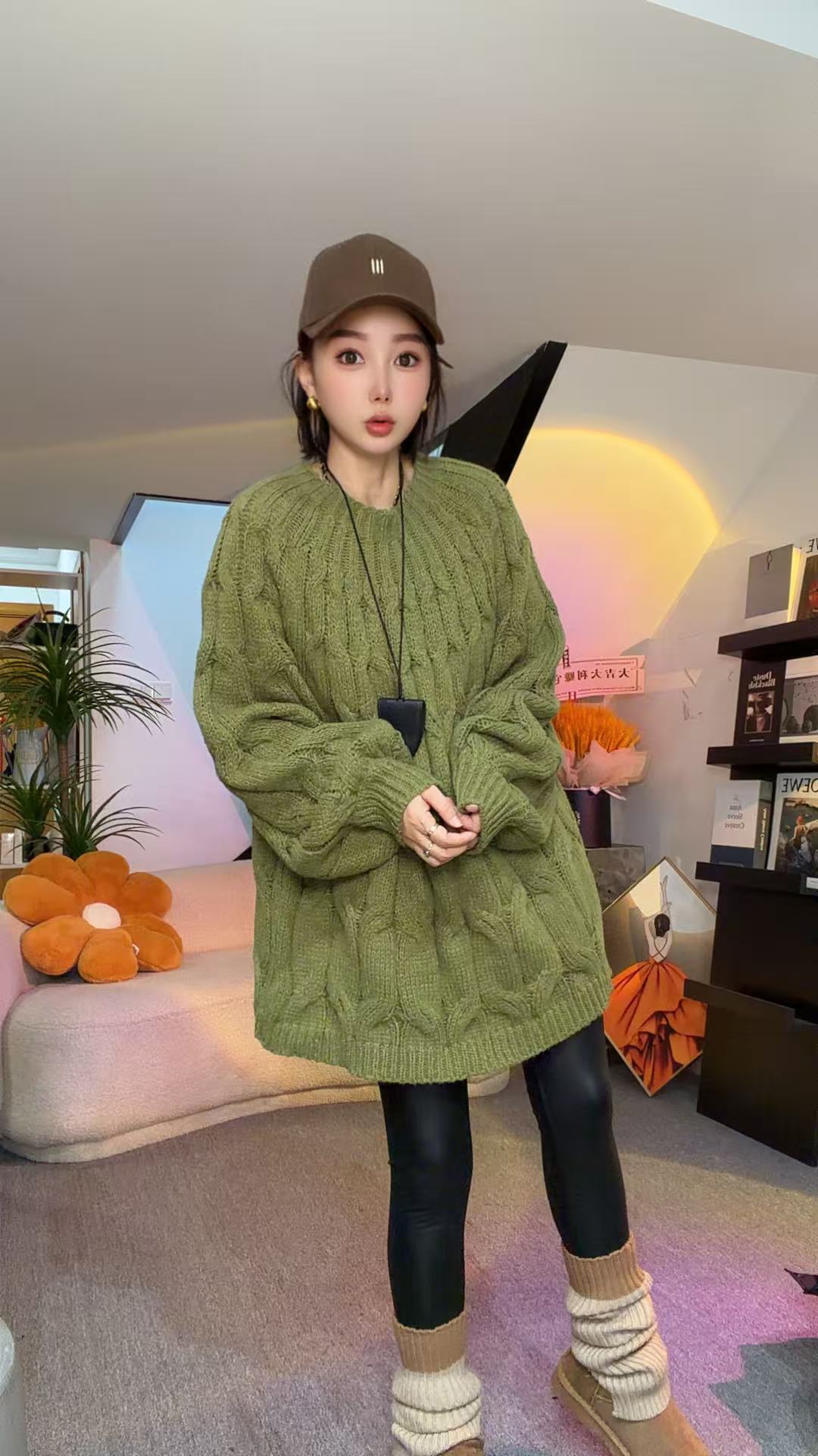 针织长袖冬季纯色中长款毛针织衫针织衫时尚圆领宽松