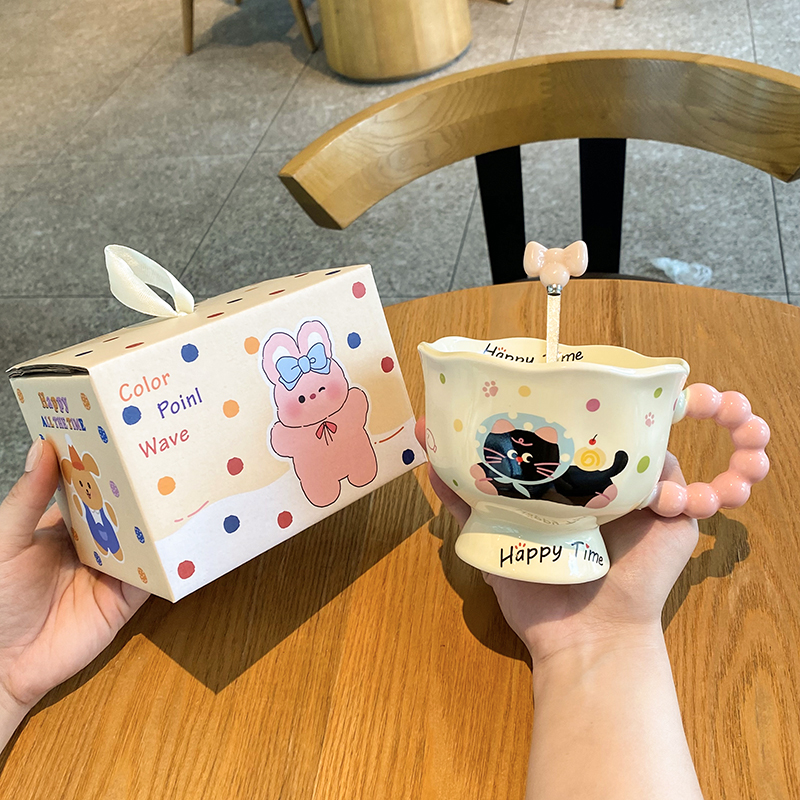 网红爆款陶瓷水杯杯子陶瓷杯高脚杯马克杯卡通牛奶杯早餐杯咖啡杯