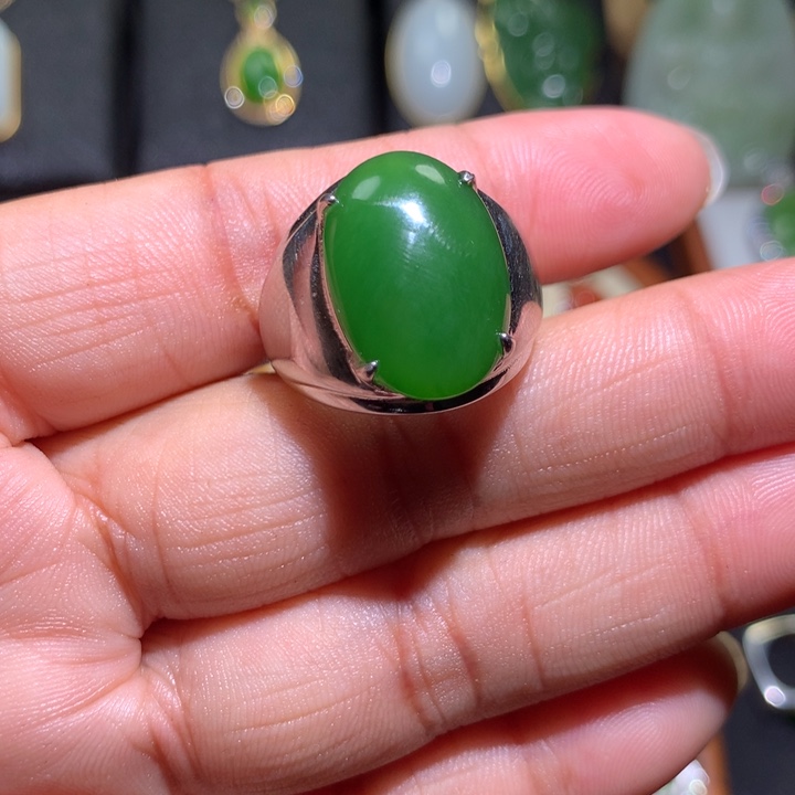 和田玉戒指银S925镶嵌