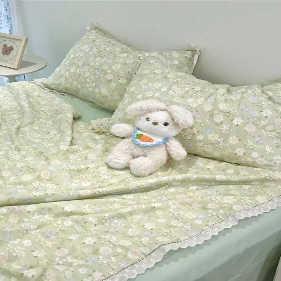 【木槿花夏凉被花边四件套】200*230四季柔软透气夏凉四件套