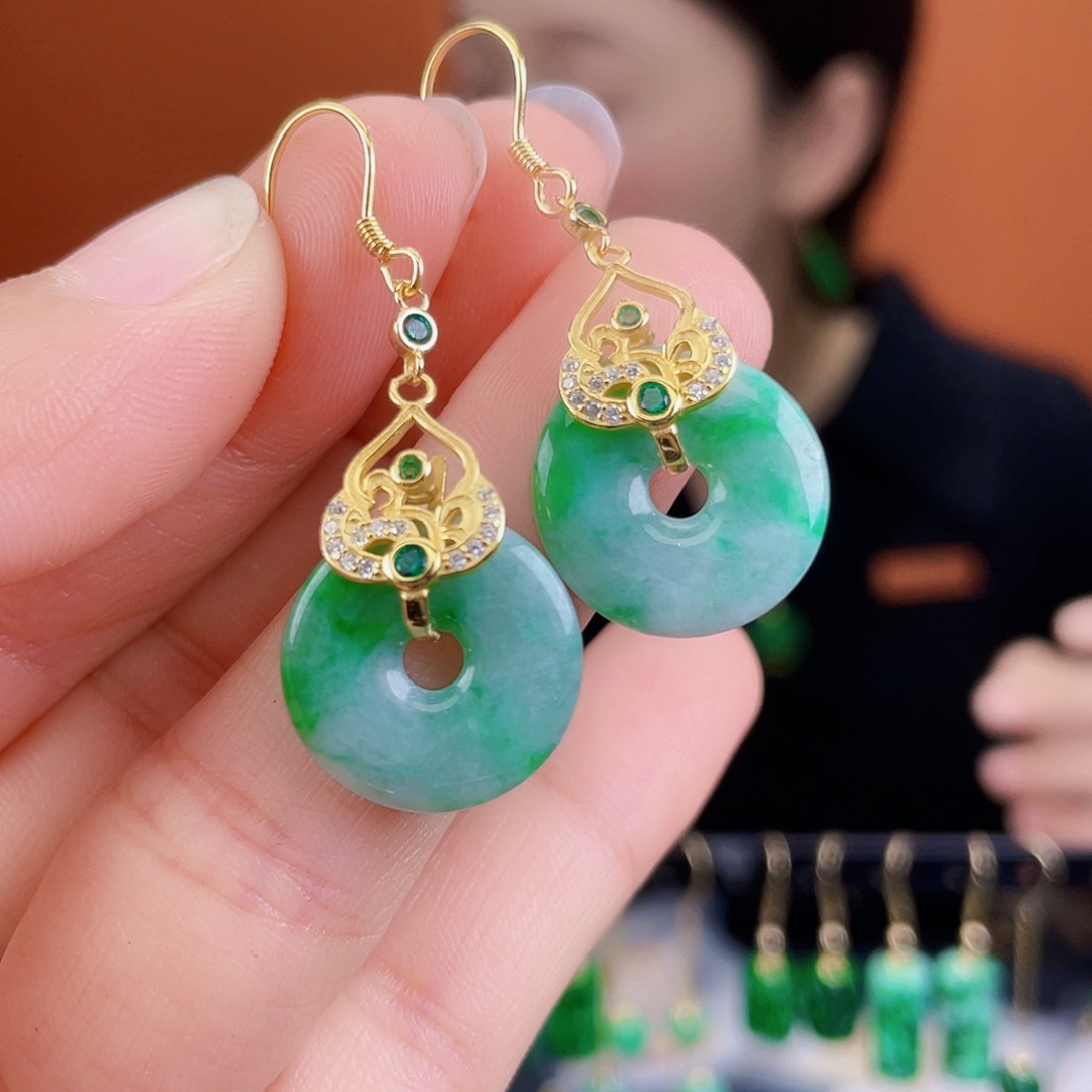 翡翠银S925镶嵌耳饰