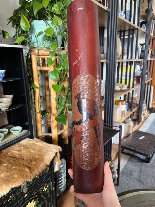 老竹雕刻山雀挂板