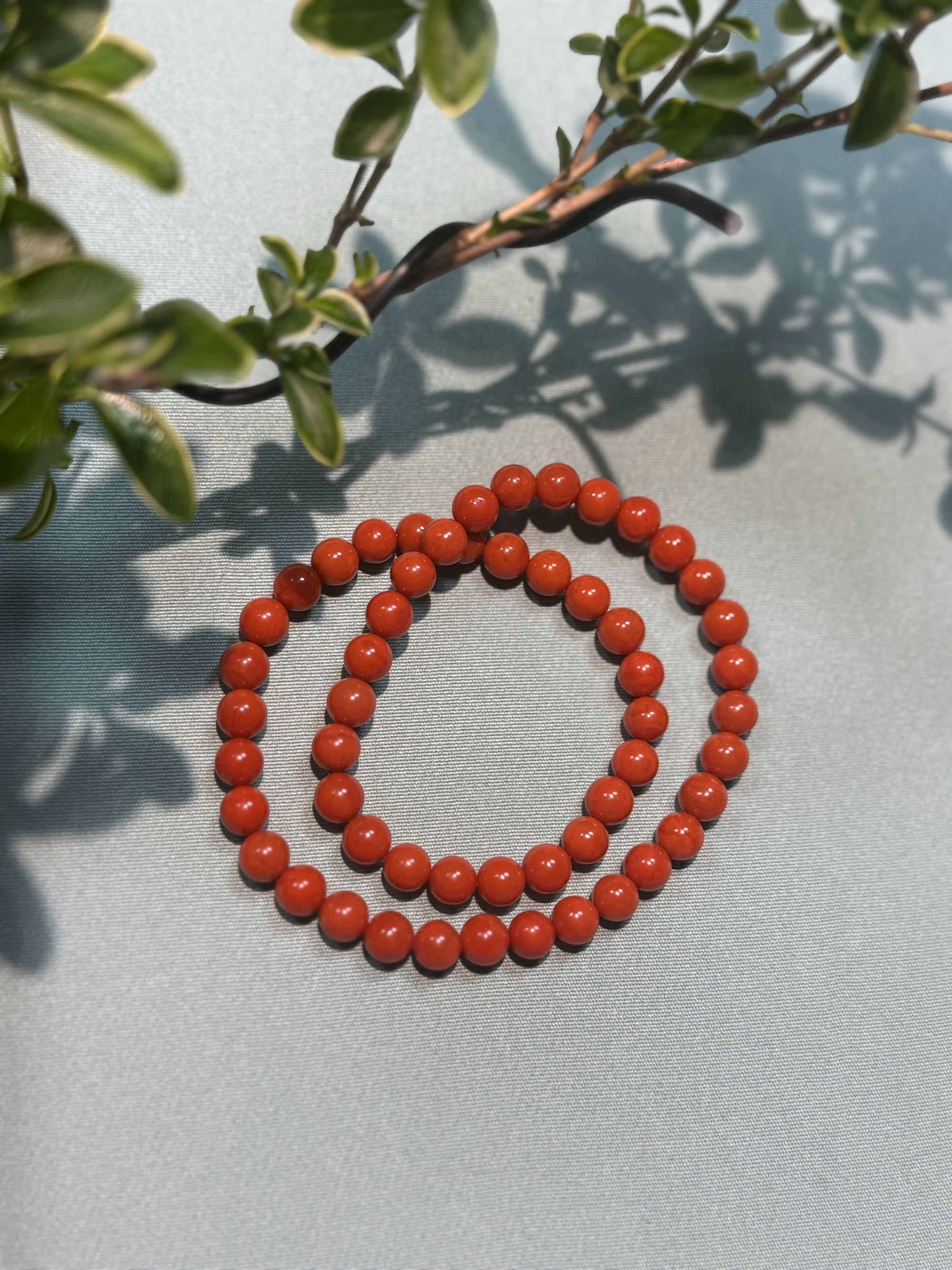 臻选四川凉山南红玛瑙满色满肉柿子红圆珠双圈7mm【叁禾臻选款】