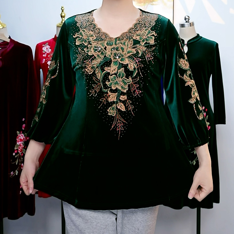 977款中老年妈妈丝绒上衣小衫