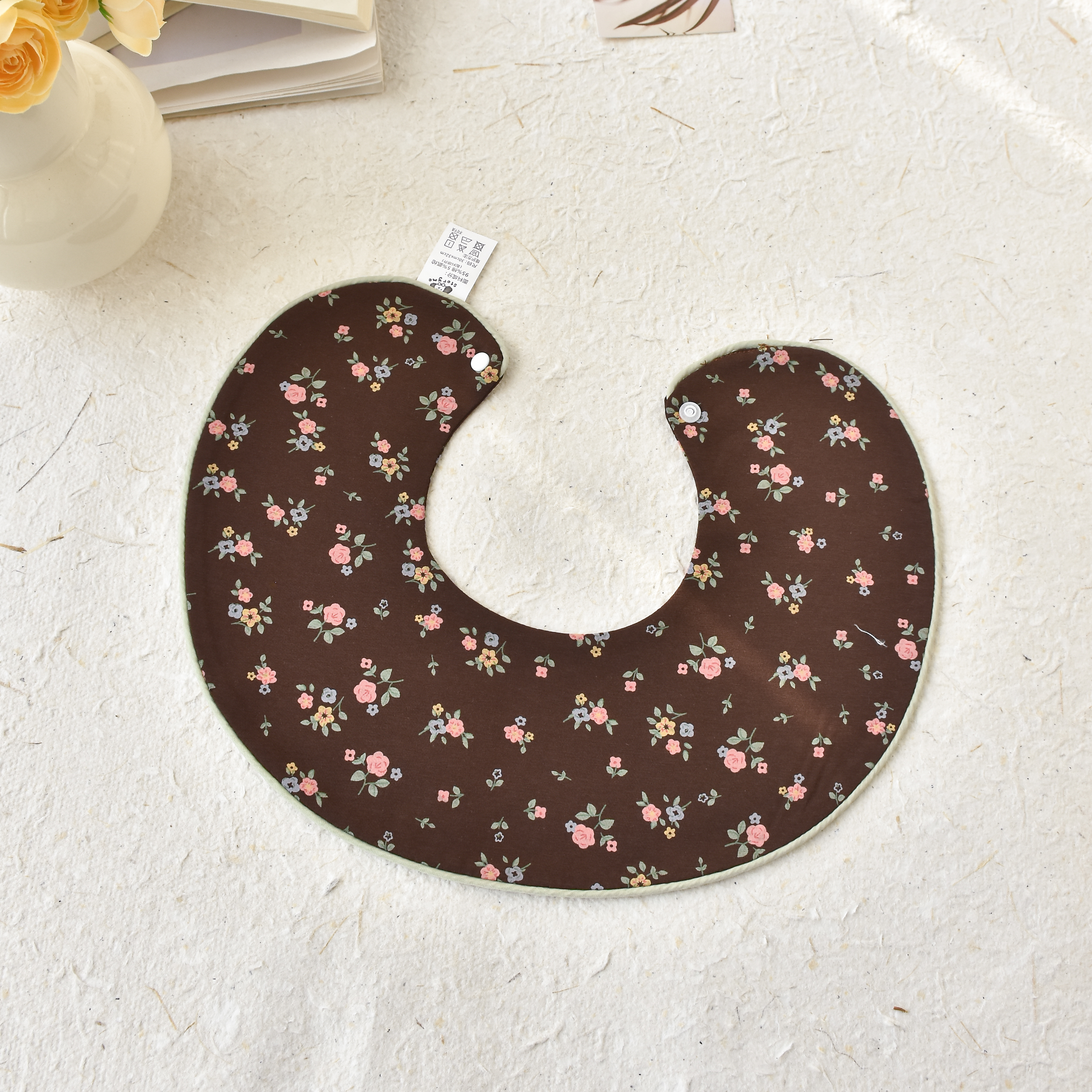 故事我滚边碎花图案口水巾围兜新生儿防吐奶柔软透气