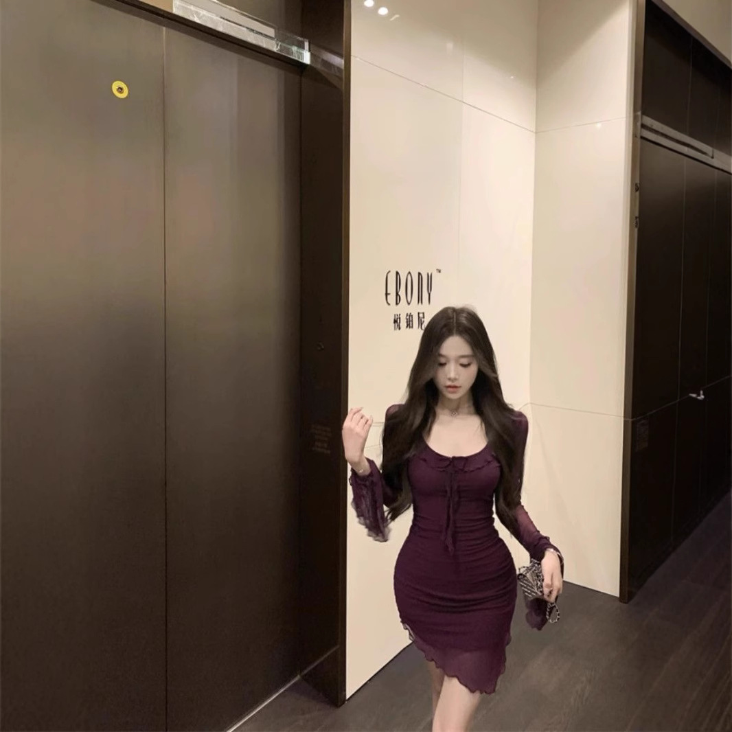 御姐风性感显身材连衣裙女紫色诱惑绝美夜场辣妹修身包臀短裙子