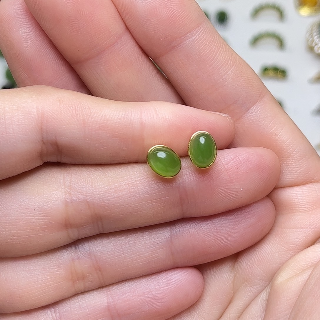 和田玉银S925镶嵌耳饰