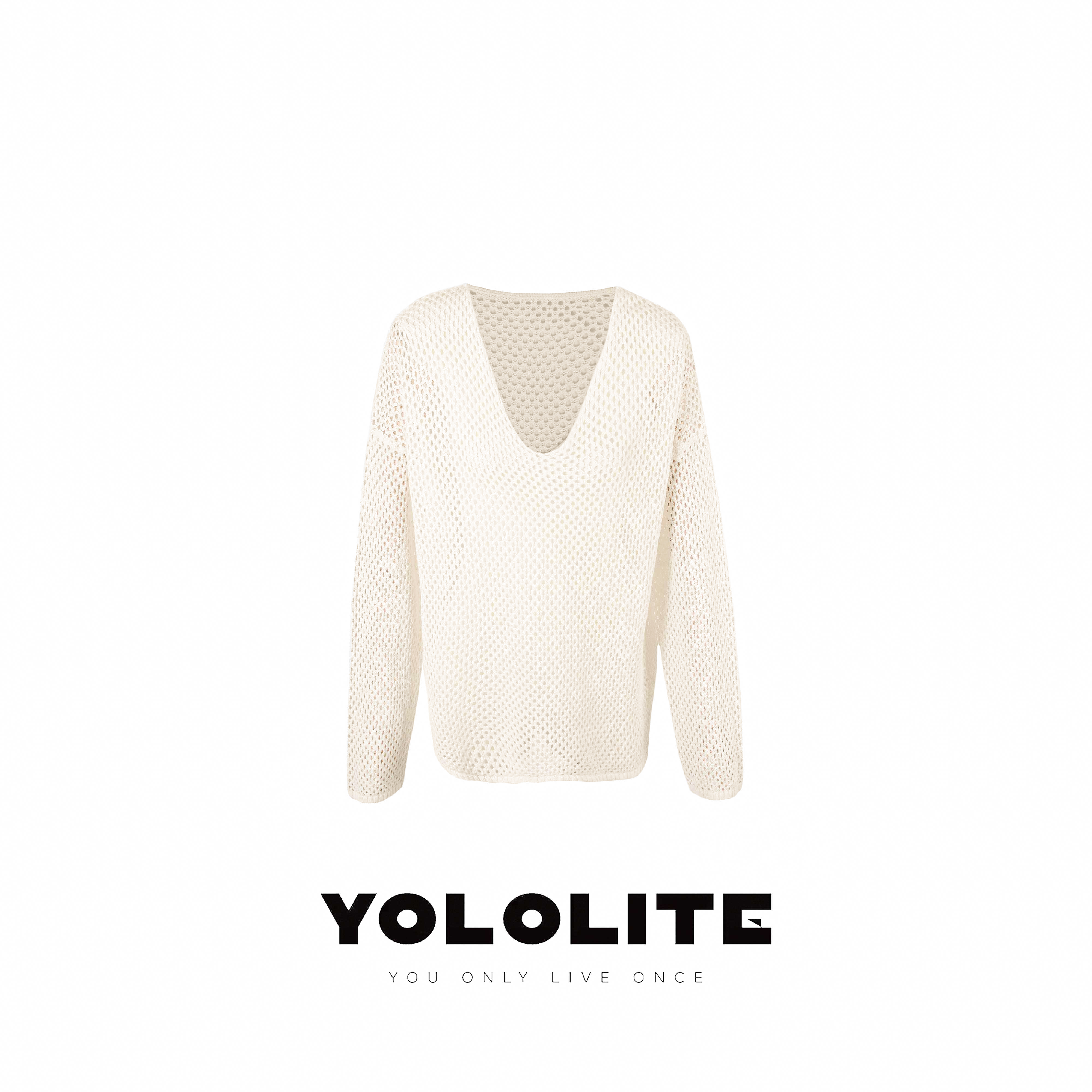 YOLOLITE【瑶瑶玉兔】2640宽松长袖V翎镂空上衣夏季女装罩衫针织衫