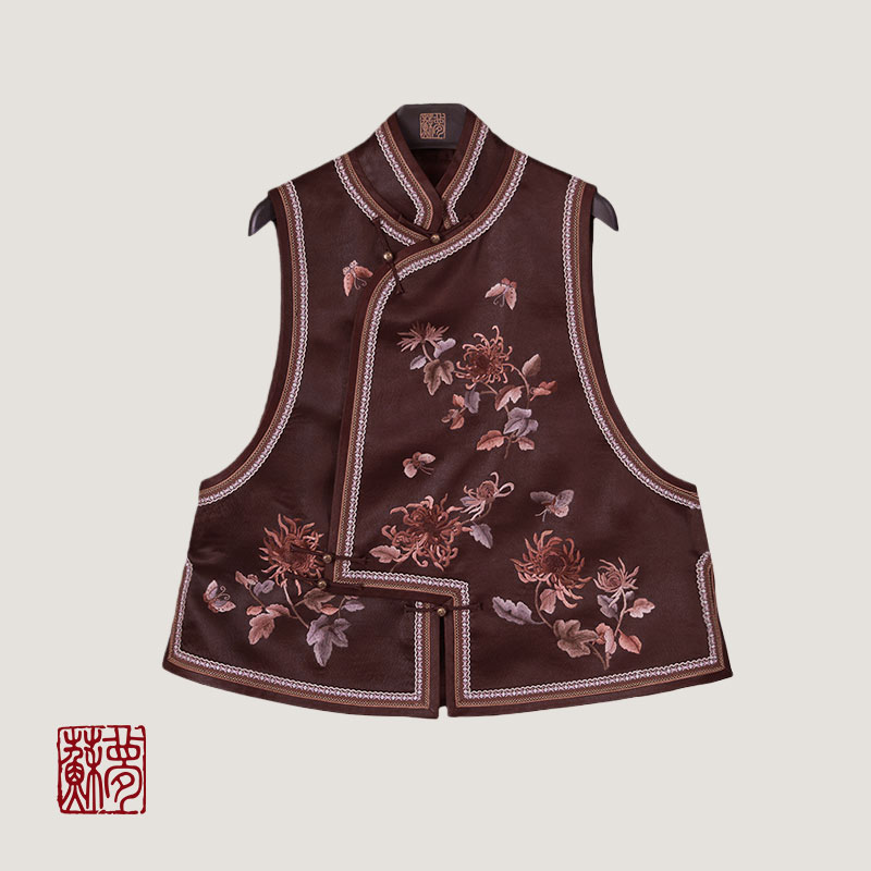 蘇夢【晚照疏影】立领斜襟手绣百搭实穿休闲马甲0104498