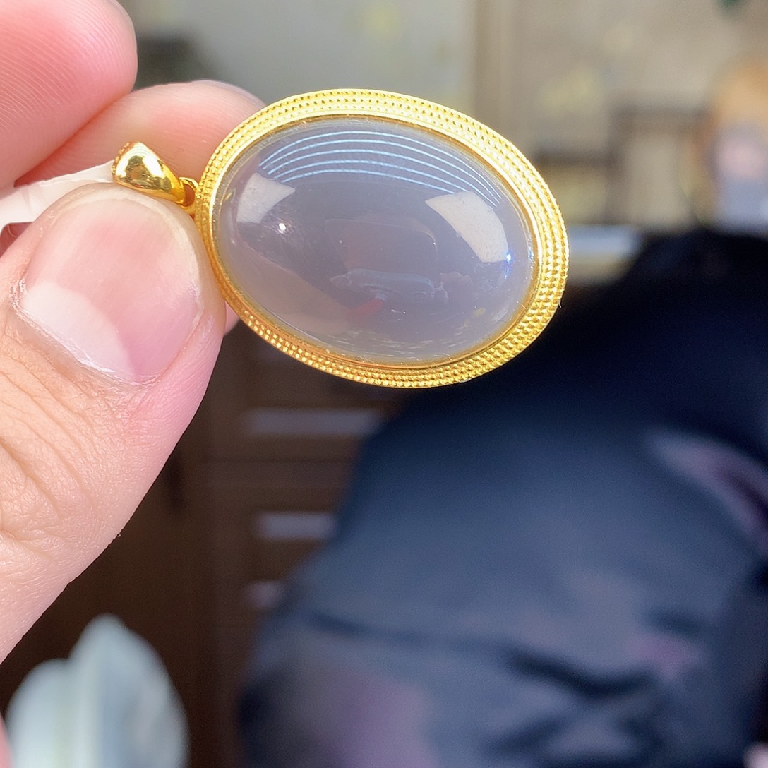 吊坠(不含链)银S925镶嵌和田玉（青玉）